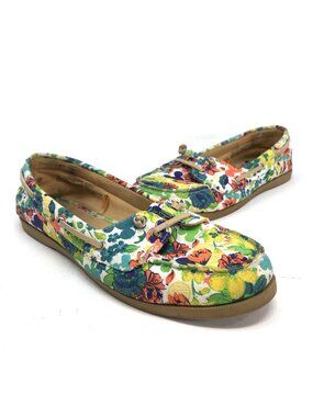 Disney Shoes Womens 8 Mickey Multi Floral Boat Loafer Fabric W/ Matching Scarf